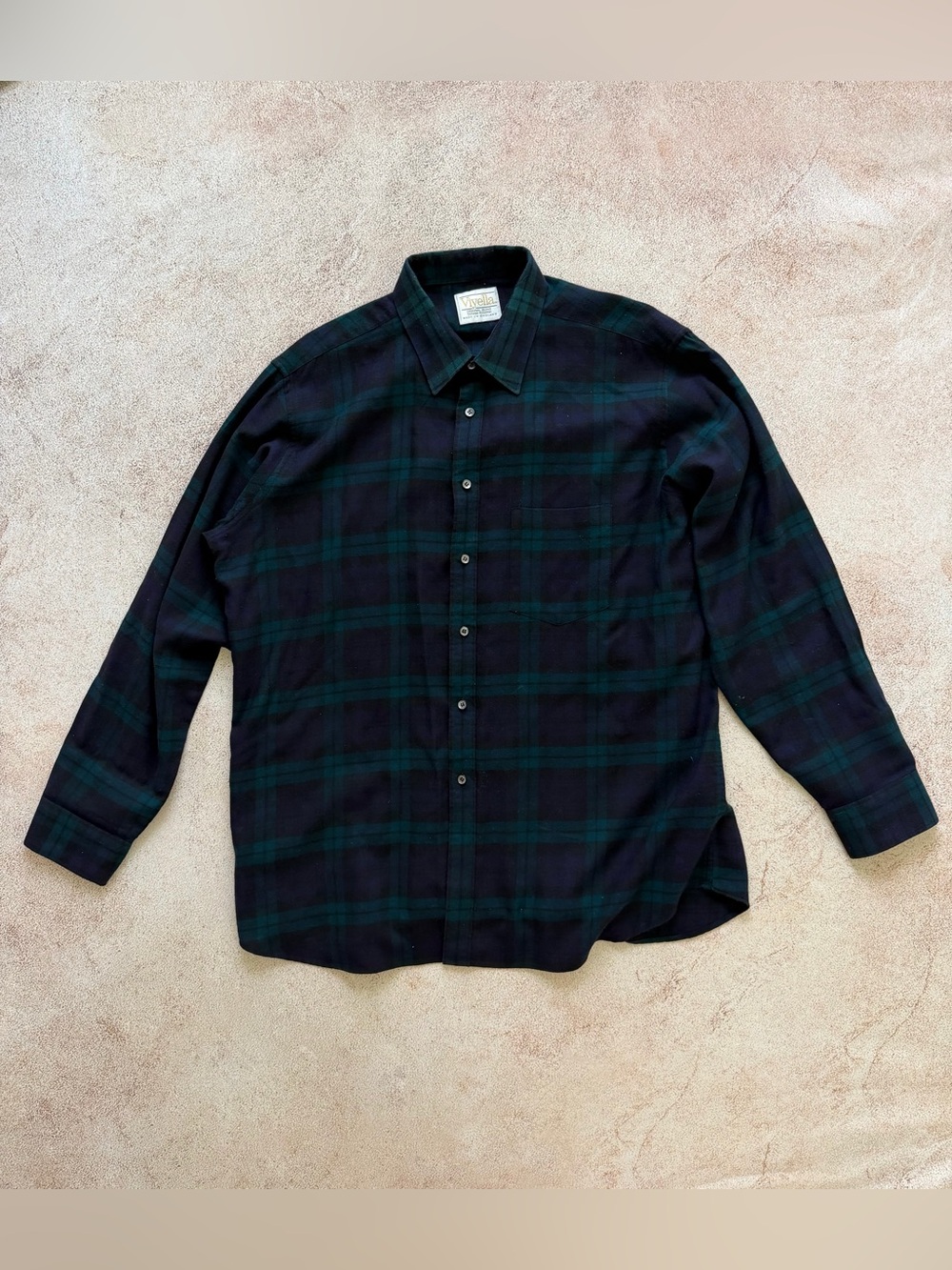 Viyella Blue and Green Plaid Wool Blend Button-Down Shirt